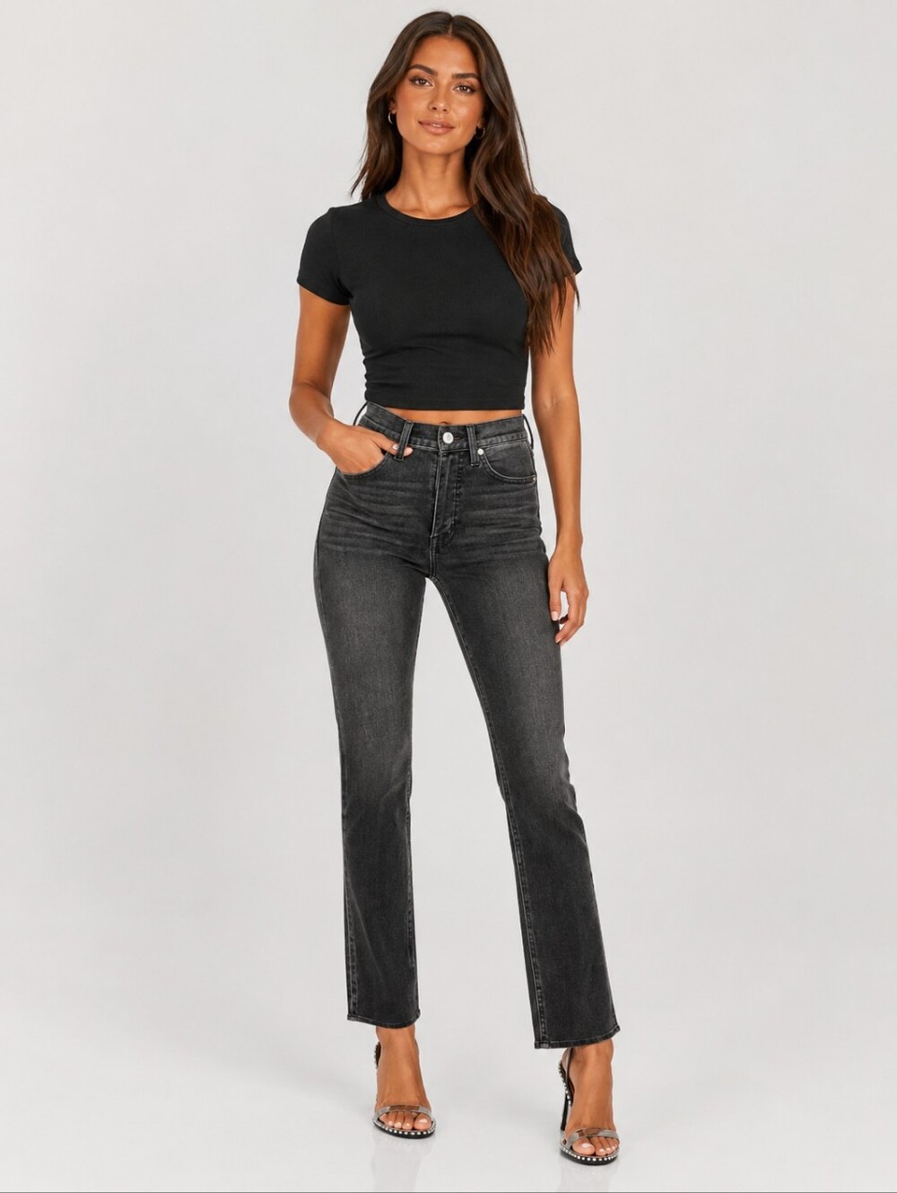 Re/Done 80s Slim Straight High Waist Jeans In Black Size 26